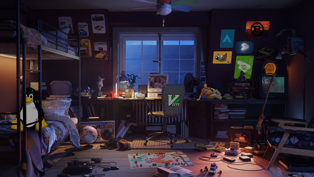 复古电竞卧室企鹅游戏风 3840x2160高清车机壁纸免费下载 复古电竞卧室企鹅游戏风 3840x2160高清车机壁纸免费下载