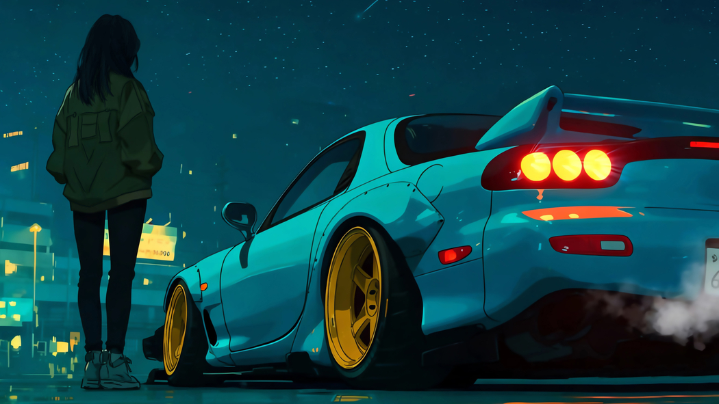 夜晚星空少女与跑车赛博朋克风4K动漫高清壁纸3840x2160免费下载 夜晚星空少女与跑车赛博朋克风4K动漫高清壁纸3840x2160免费下载