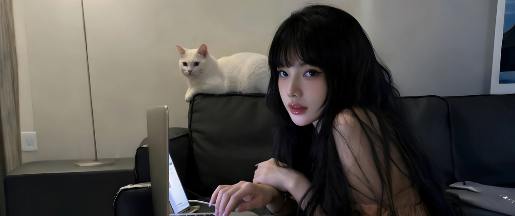 休闲室内3440x1440带鱼屏高清居家长发美女壁纸免费下载