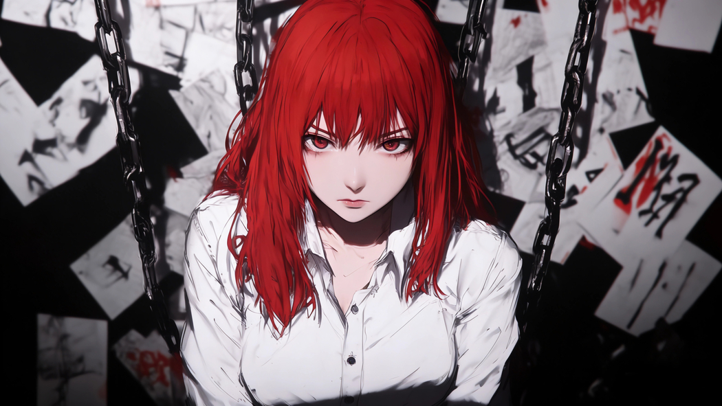 红发少女白衬衫锁链暗黑风格4K高清动漫壁纸3840x2160免费下载 红发少女白衬衫锁链暗黑风格4K高清动漫壁纸3840x2160免费下载