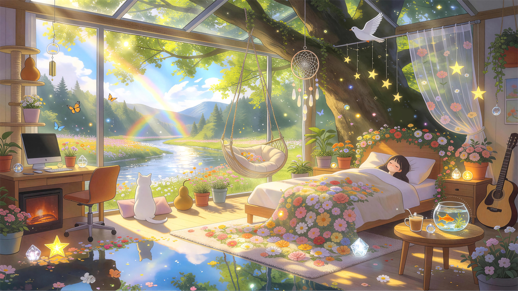 愿好梦无忧,梦幻森林大树鲜花彩虹公主房间4K动漫高清壁纸3840x2160免费下载 愿好梦无忧,梦幻森林大树鲜花彩虹公主房间4K动漫高清壁纸3840x2160免费下载