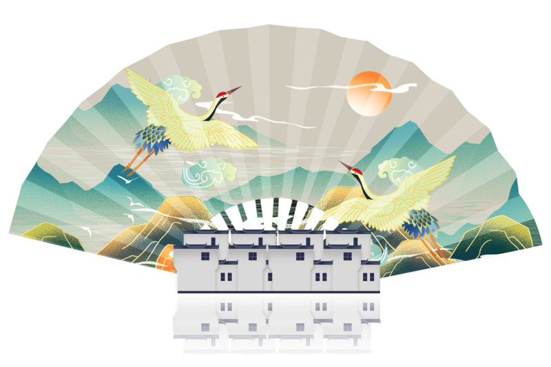 国潮中国风传统建筑折扇高清PNG透明漂浮元素设计素材免费下载