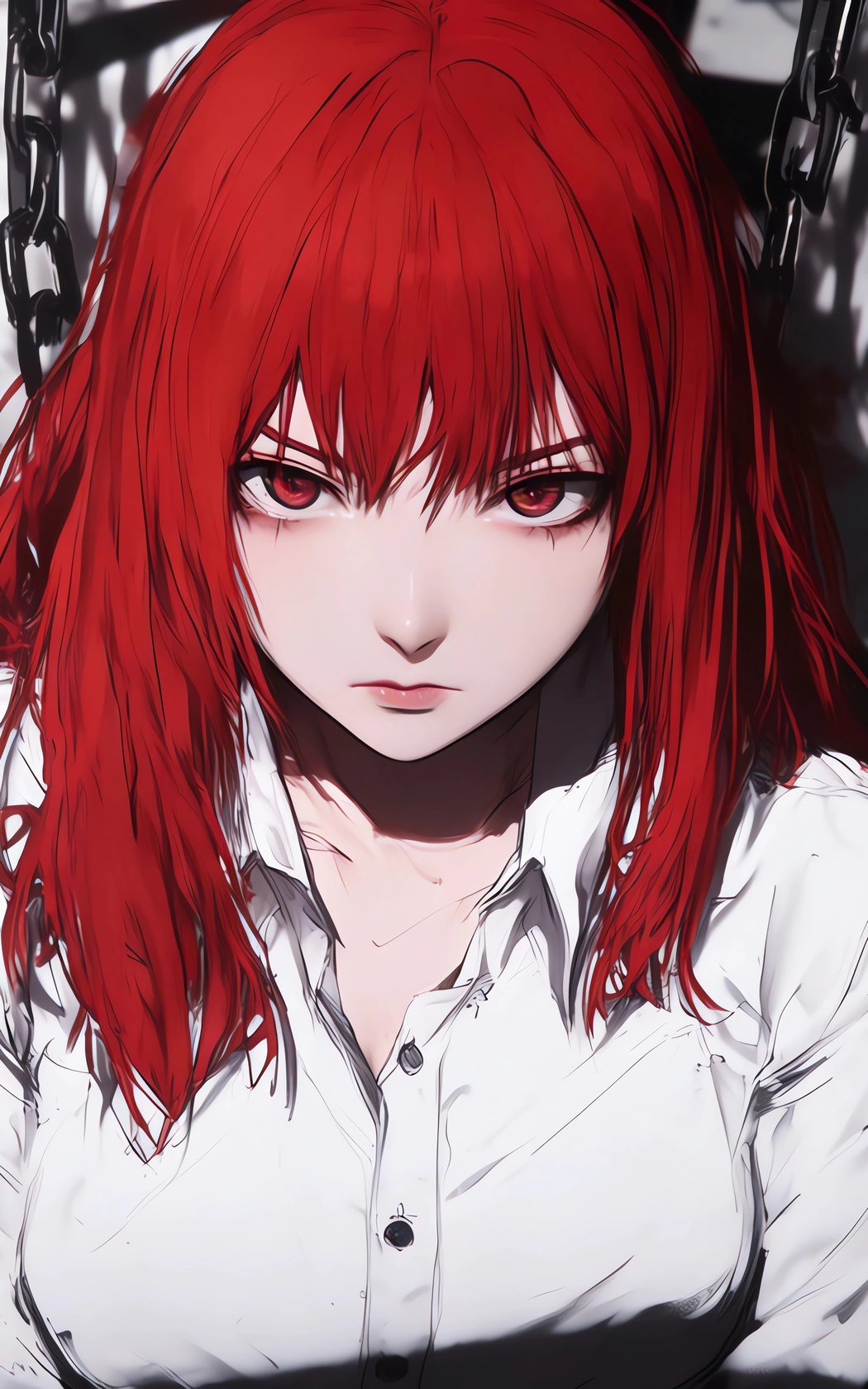 红发美女白衬衫锁链暗黑风4K手机高清全屏壁纸2400x3840免费下载 红发美女白衬衫锁链暗黑风4K手机高清全屏壁纸2400x3840免费下载