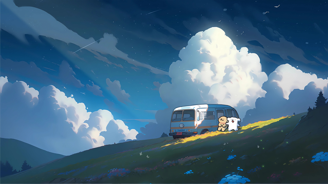 云朵旷野郊游线条小狗4K高清车机壁纸 3840x2160免费下载 云朵旷野郊游线条小狗4K高清车机壁纸 3840x2160免费下载