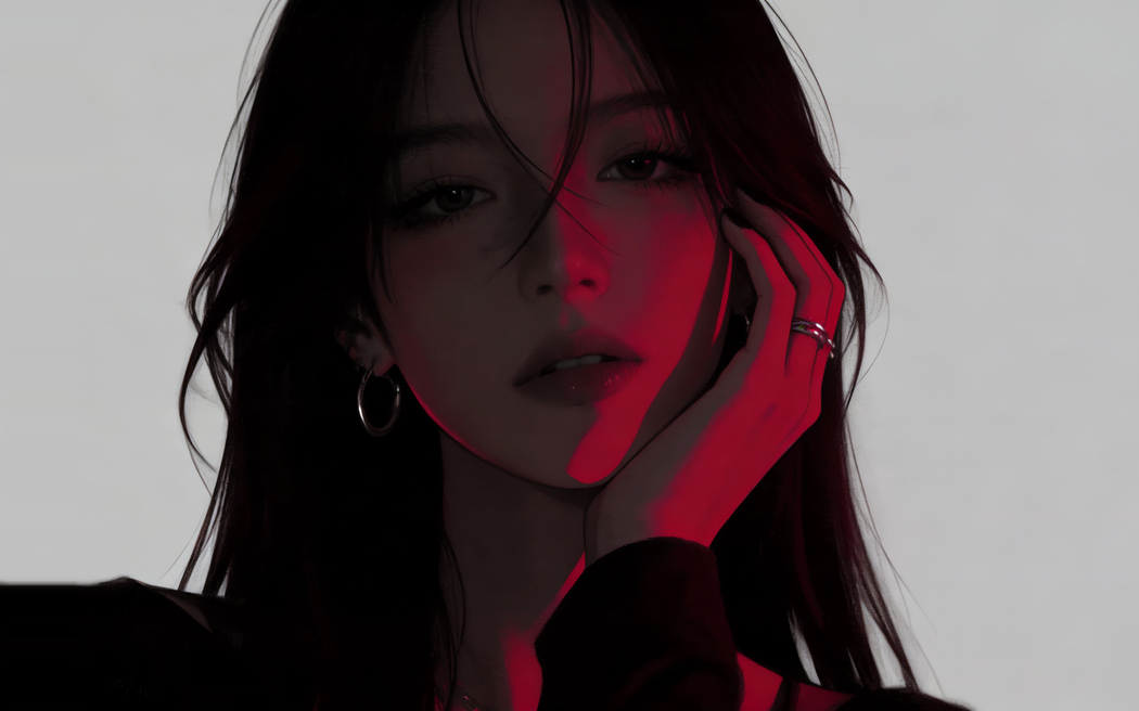 美女一手托腮红色光影灰色背景4K动漫高清壁纸3840x2400免费下载 美女一手托腮红色光影灰色背景4K动漫高清壁纸3840x2400免费下载