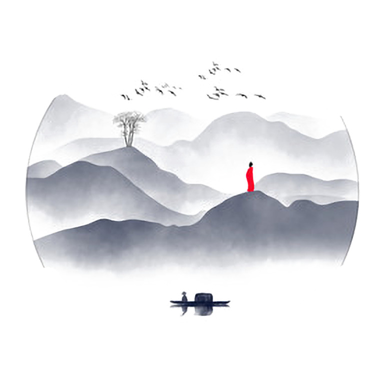 饼茶海报设计素材，高清PNG透明山水漂浮元素免费下载