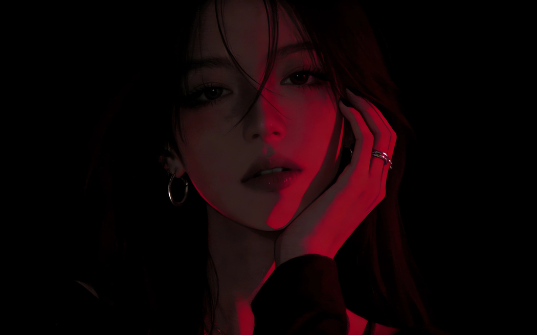 美女一手托下巴动漫壁纸 红色光影黑色背景 4K高清3840x2400免费下载 美女一手托下巴动漫壁纸 红色光影黑色背景 4K高清3840x2400免费下载