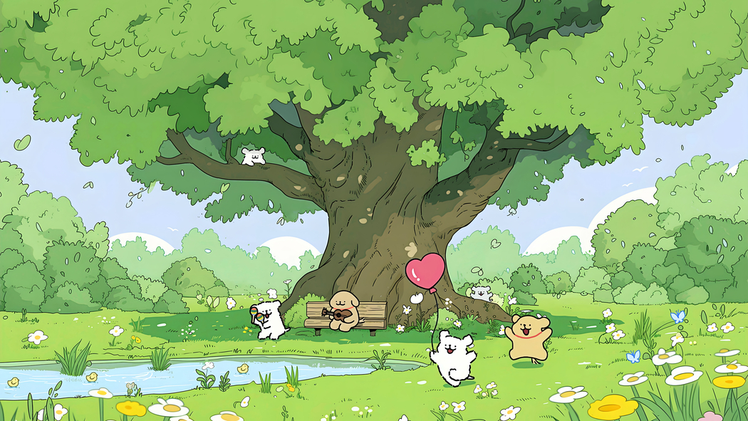 线条小狗夏日树荫清新护眼4K动漫电脑壁纸3840x2160免费下载 线条小狗夏日树荫清新护眼4K动漫电脑壁纸3840x2160免费下载