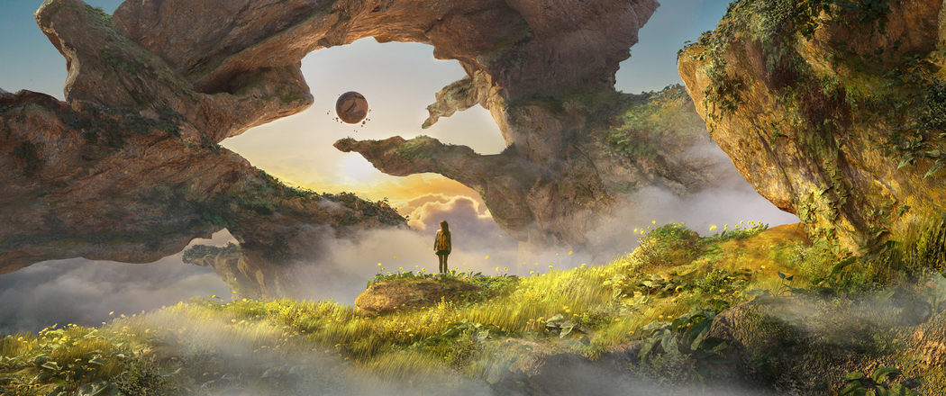 奇幻风景少女背影,草甸岩石奇观4K高清3440x1440壁纸免费下载 奇幻风景少女背影,草甸岩石奇观4K高清3440x1440壁纸免费下载