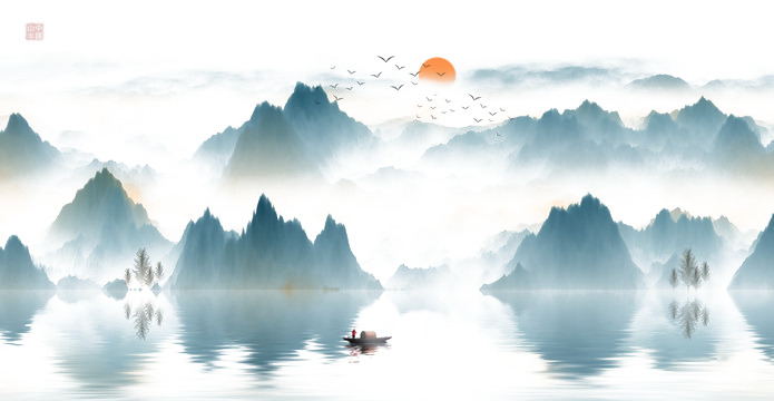 中国山水海报高清PNG透明漂浮元素设计素材免费下载