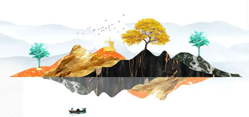 山水线稿素材文件-4张高清PNG透明漂浮元素设计素材免费下载