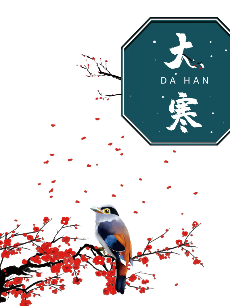 大寒手绘花鸟元素装饰图 高清PNG与PSD设计素材免费下载