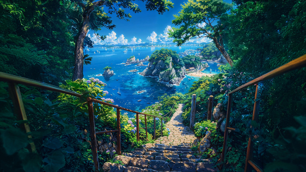 海边小径与蓝色海洋4K高清风景壁纸3840x2160免费下载