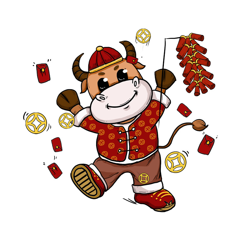 可爱喜庆牛牛19高清PNG透明及PSD节日素材免费下载
