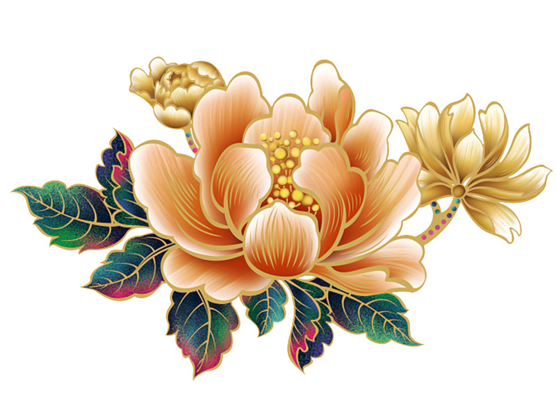 金色牡丹花高清PNG透明装饰素材-免费植物图片设计下载