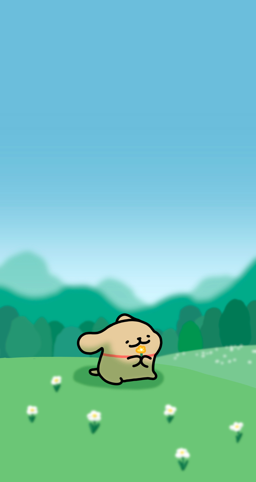 线条小狗清新绿草地风景4K手机高清壁纸2155x4058免费下载