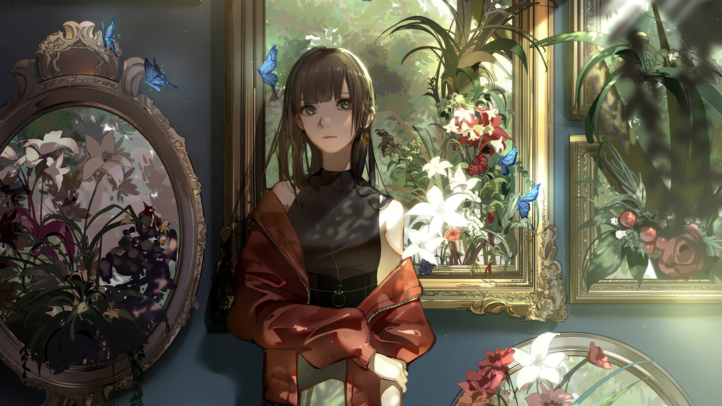 动漫美女室内画框鲜花蝴蝶 4K高清壁纸3840x2160免费下载 动漫美女室内画框鲜花蝴蝶 4K高清壁纸3840x2160免费下载
