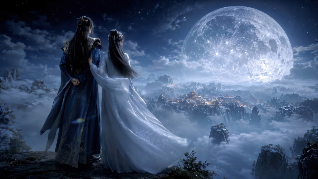 凡人修仙传 韩立南宫婉月夜唯美背影 4K高清动漫壁纸3840x2160免费下载
