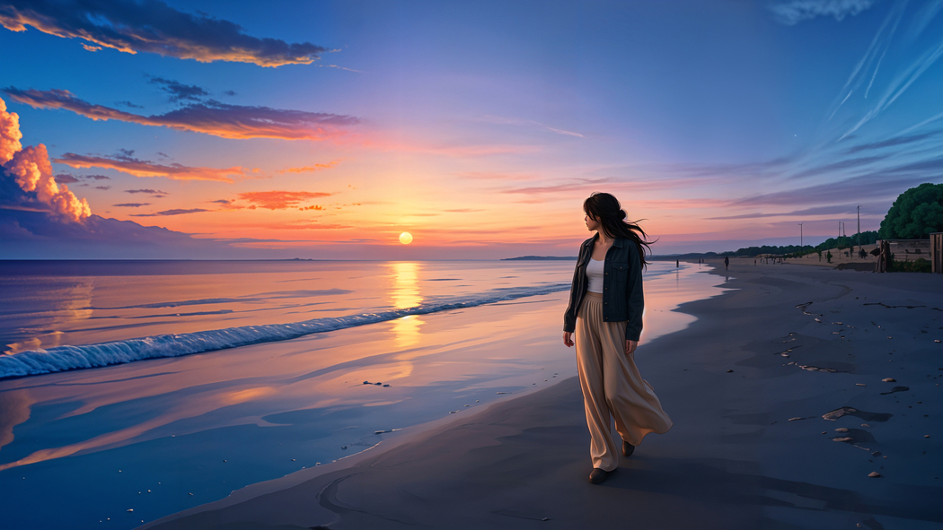海边少女日落时 海滩唯美风景4K动漫高清壁纸3840x2160免费下载 海边少女日落时 海滩唯美风景4K动漫高清壁纸3840x2160免费下载