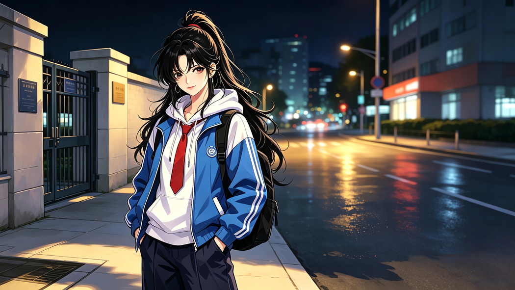 街道夜景马尾辫女孩 4K动漫壁纸免费下载 街道夜景马尾辫女孩 4K动漫壁纸免费下载