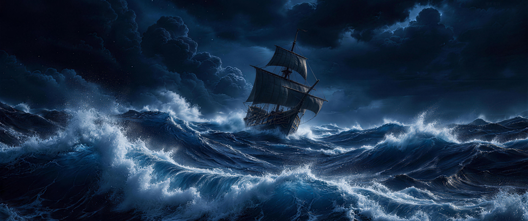 海浪乌云帆船 3440x1440超清带鱼屏壁纸免费下载