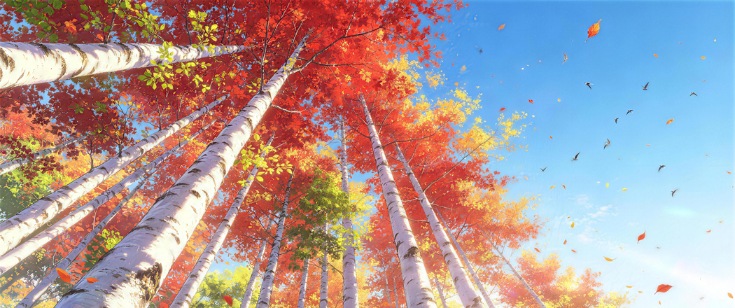 秋日白桦落叶 3440x1440带鱼屏4K高清壁纸免费下载