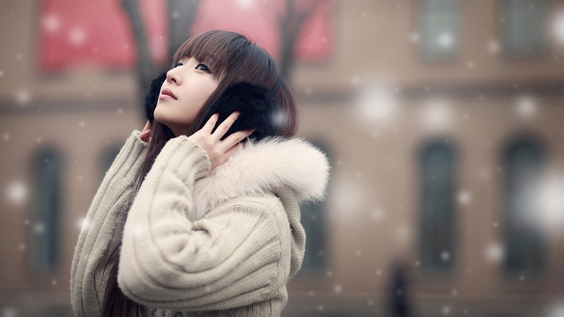 聆听雪的声音,清纯漂亮美女电脑桌面壁纸