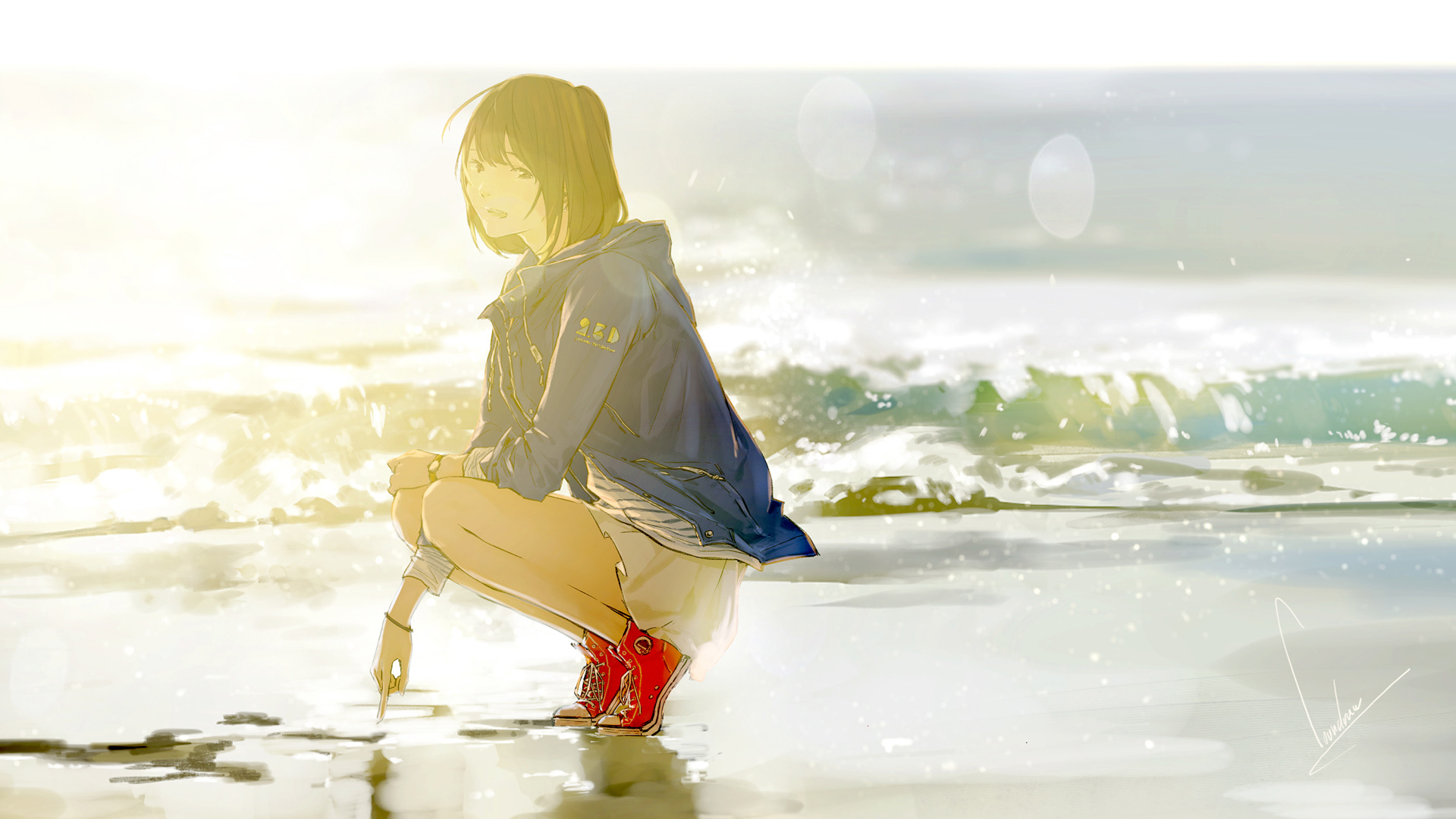 海边沙滩动漫女生，精美壁纸免费下载，装点你的电脑桌面
