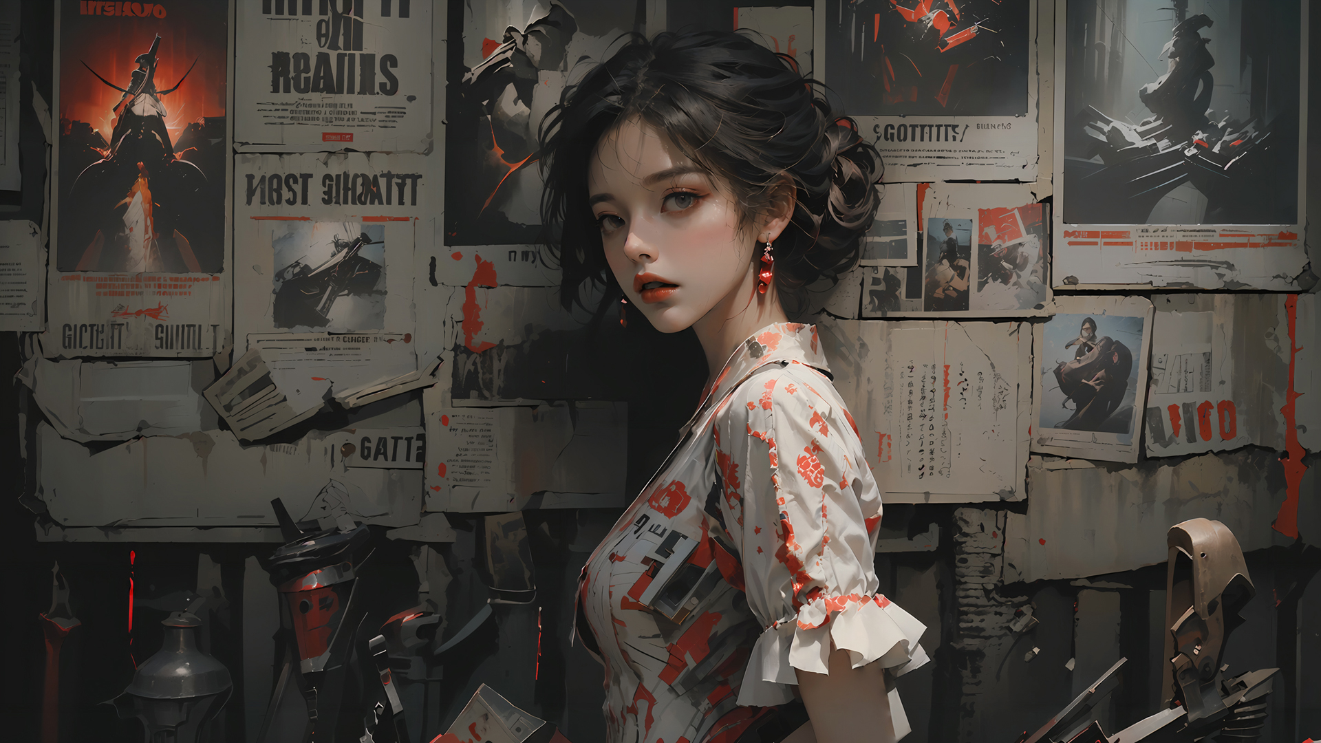报纸墙个性动漫美女，精选2560x1600高清壁纸，免费电脑壁纸下载