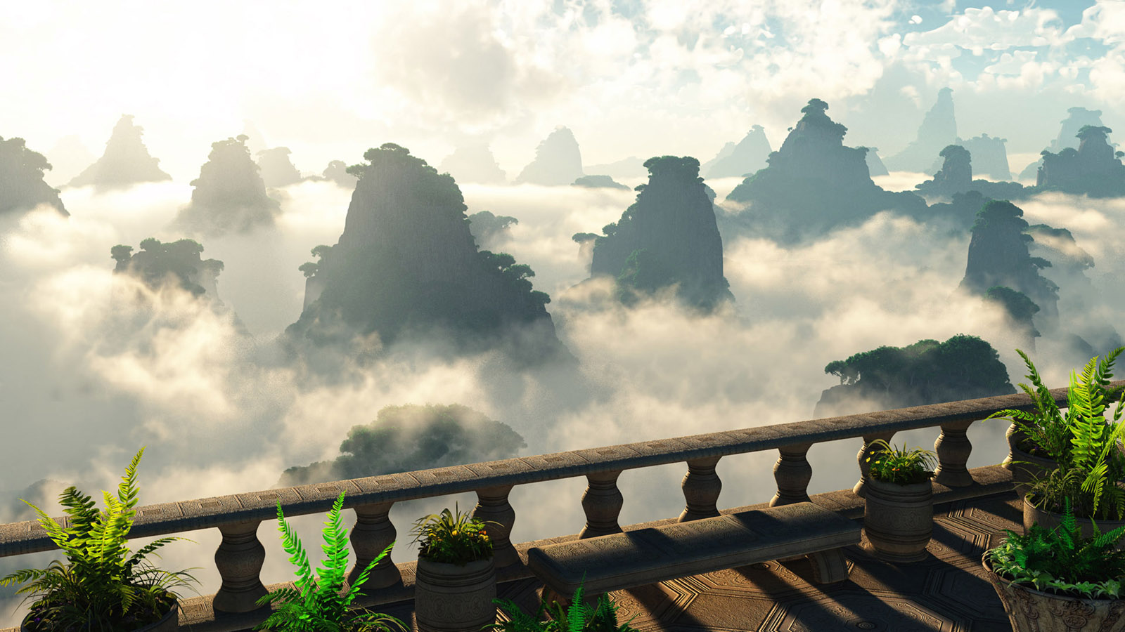 云雾缭绕山峰美景，免费电脑壁纸高清下载！