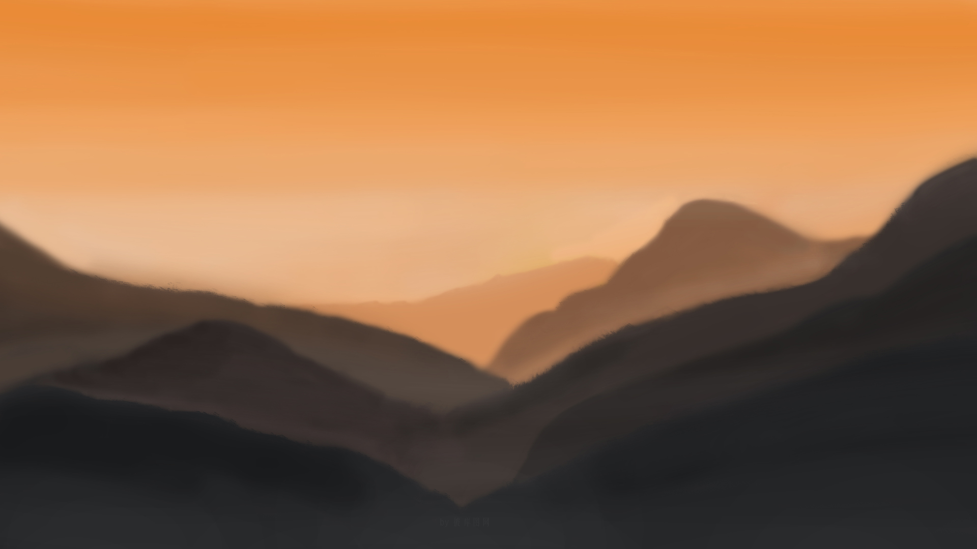 原创 手绘风景 山峦 傍晚 朦胧 桌面壁纸