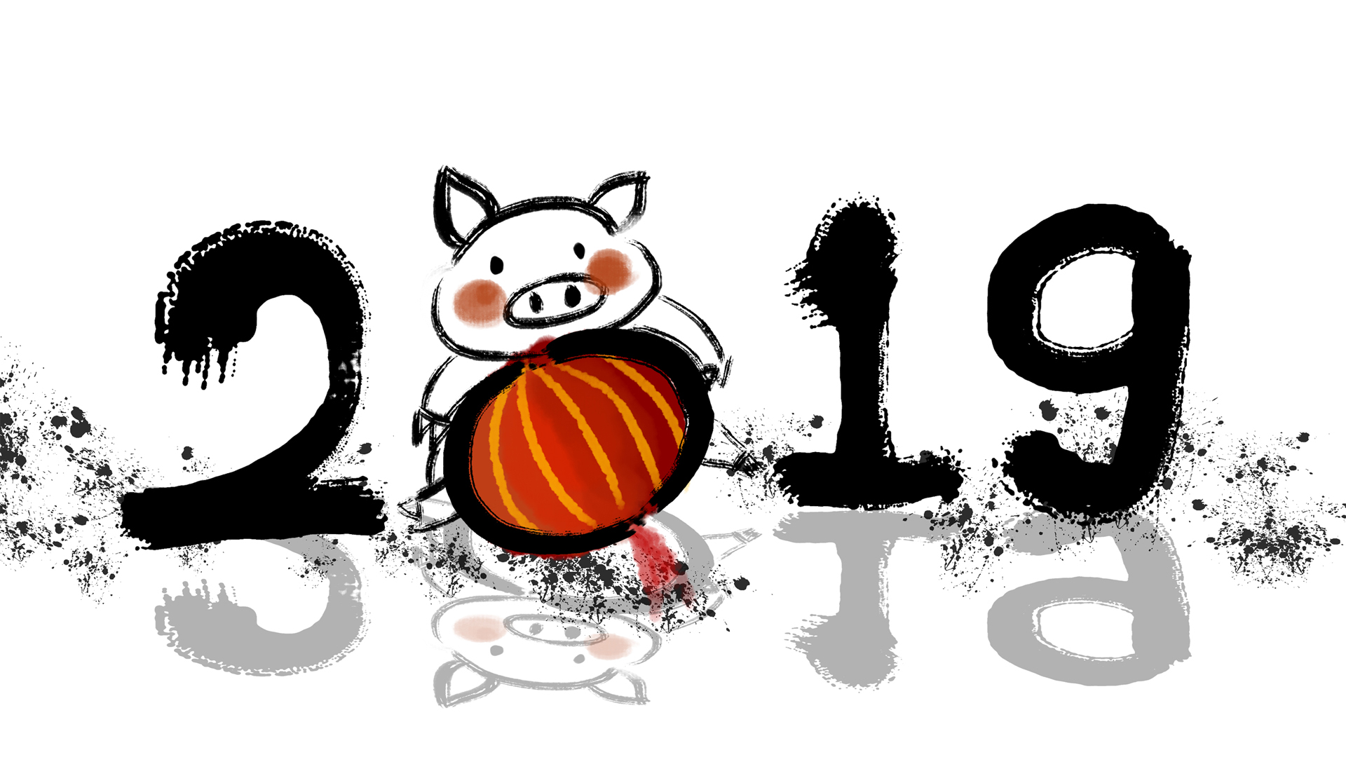 2019猪年水墨画壁纸，摄图网节日精选，免费电脑壁纸下载