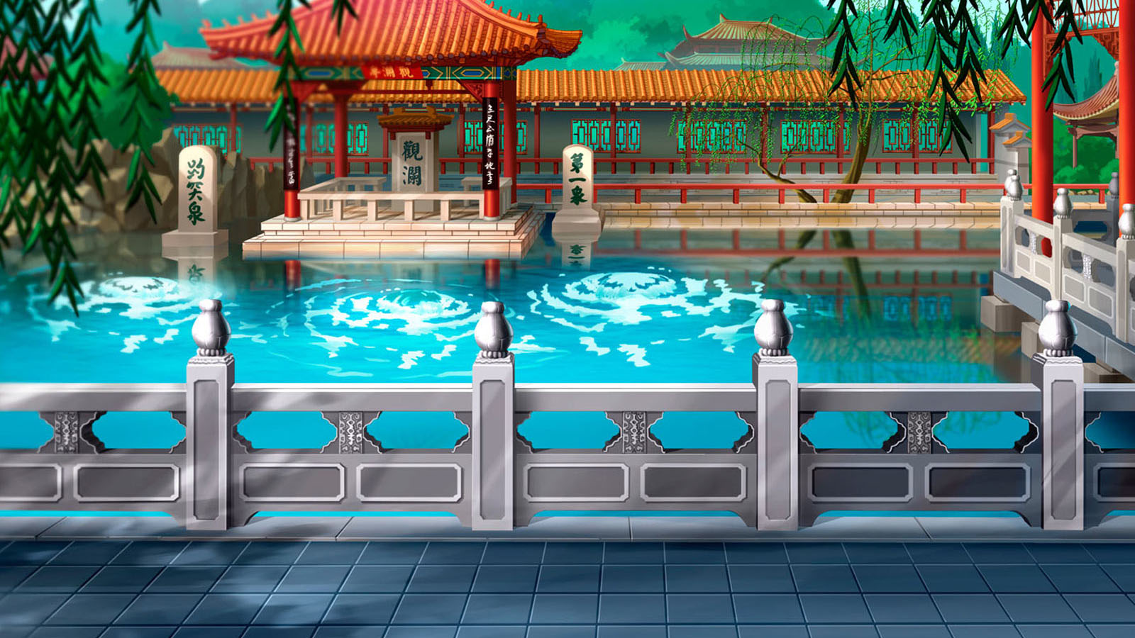 趵突泉柳树池塘美景，免费高清桌面壁纸，一键下载装点你的电脑屏幕！