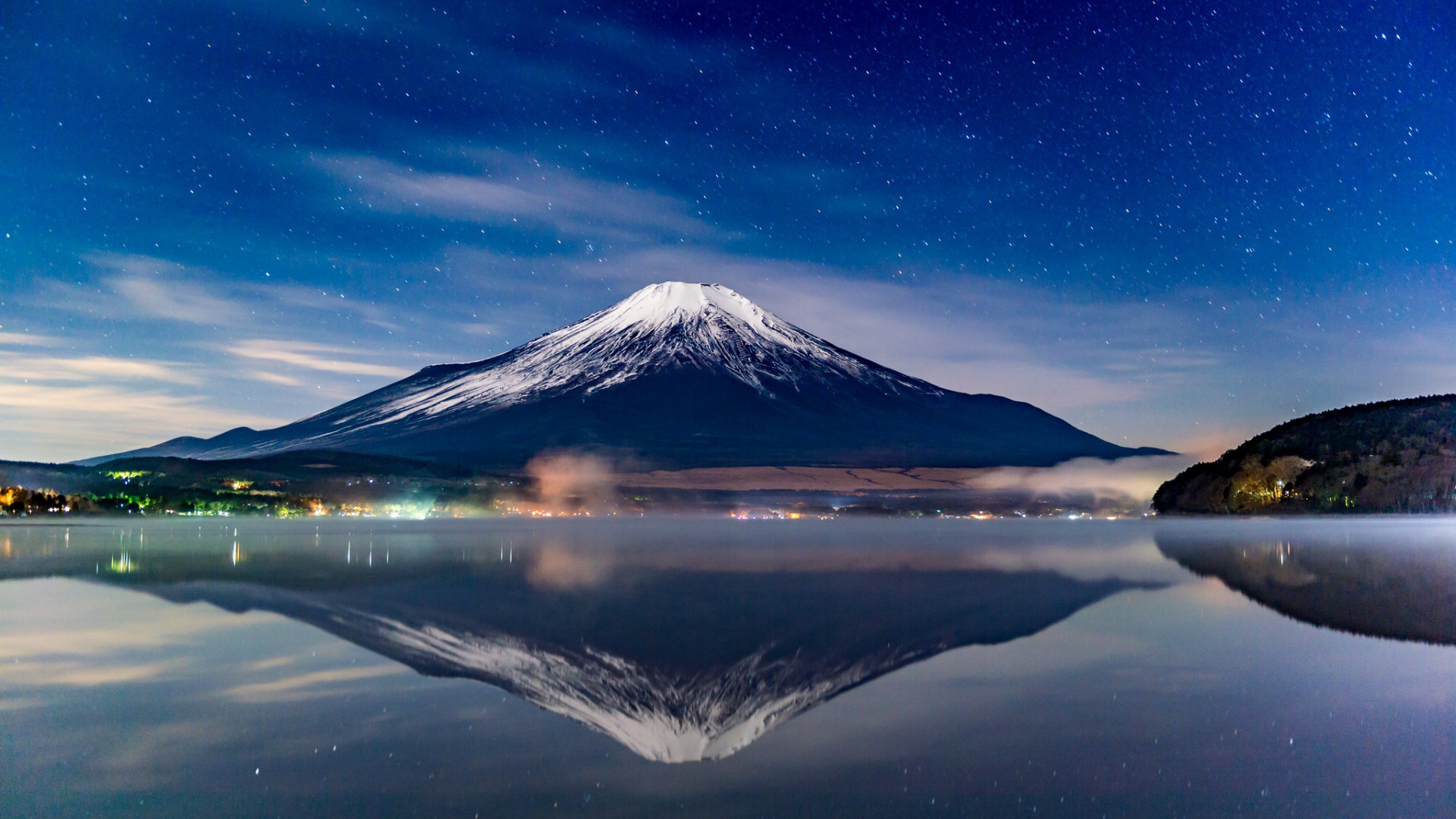 天空星辰，富士山景，绝美日本风光桌面壁纸，免费下载！