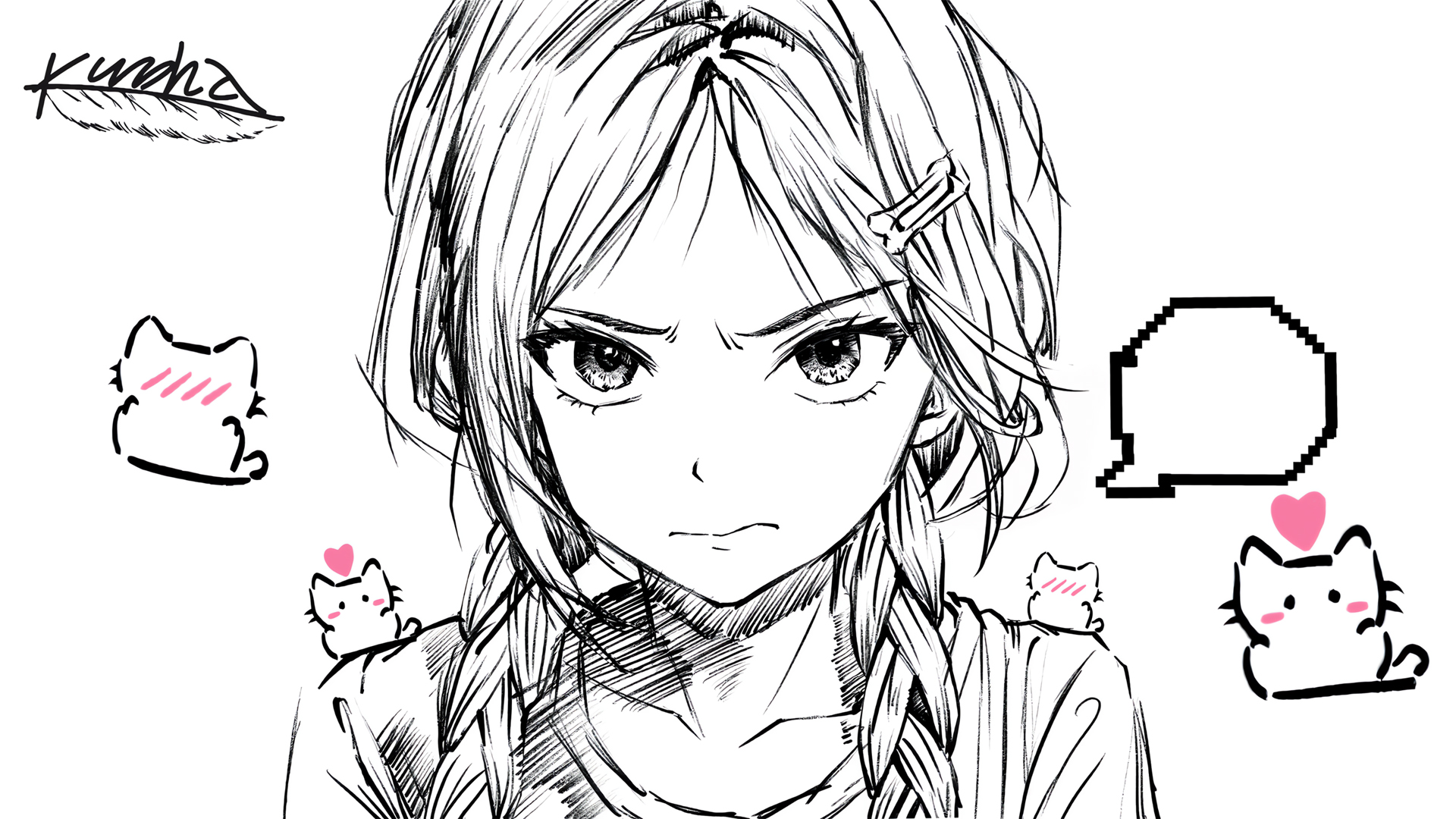 免费下载！动漫线条风格女孩电脑高清壁纸