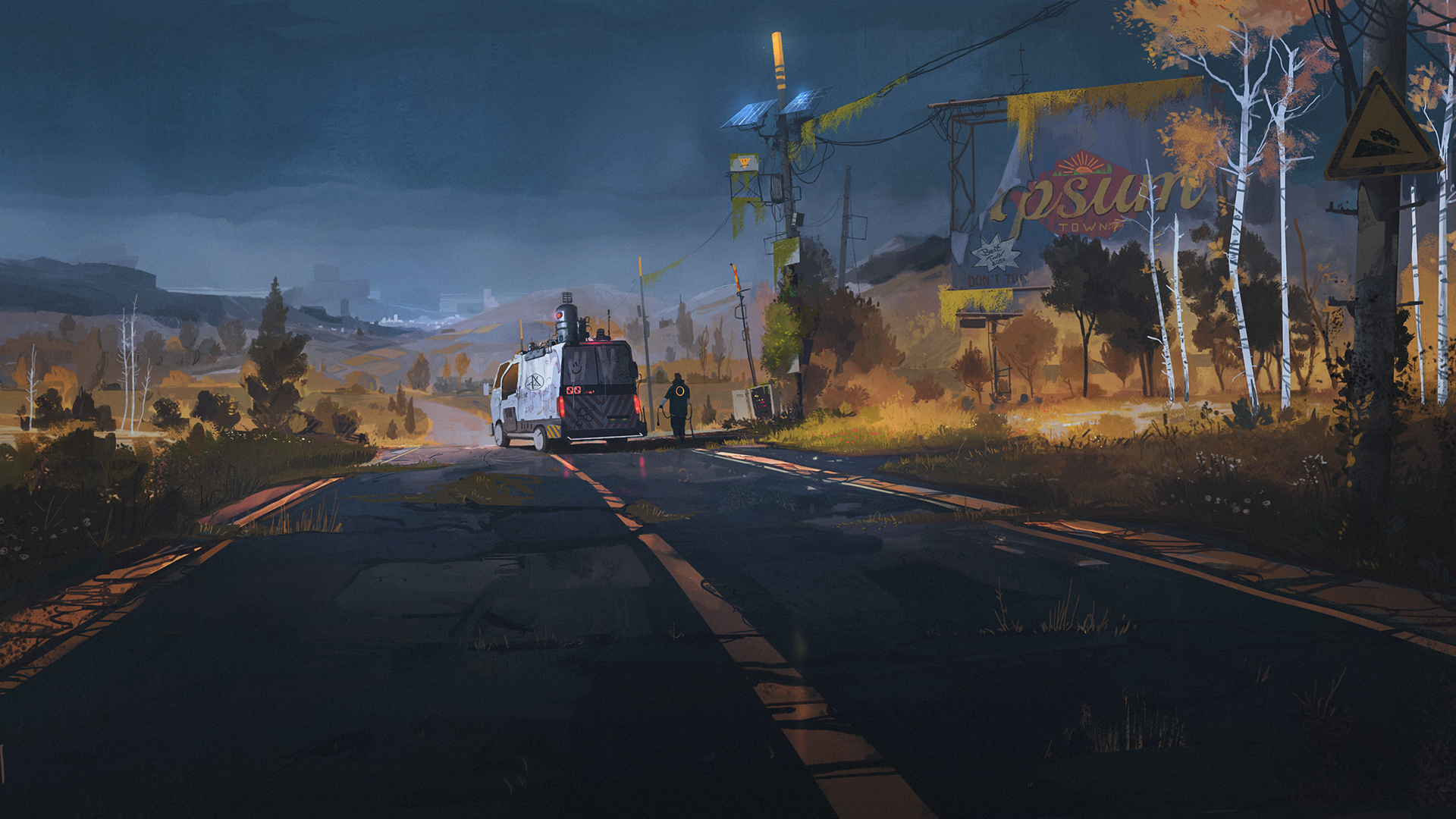 公路驰骋，赛博朋克风动漫壁纸，夜晚路标点亮你的电脑屏幕-免费下载