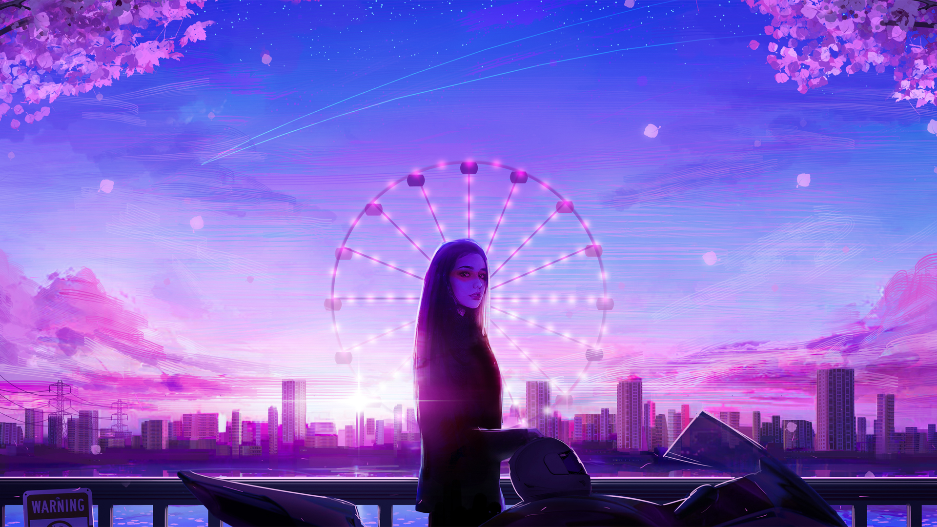 女孩摩天轮之梦，城市浪漫唯美动漫壁纸，免费电脑壁纸下载