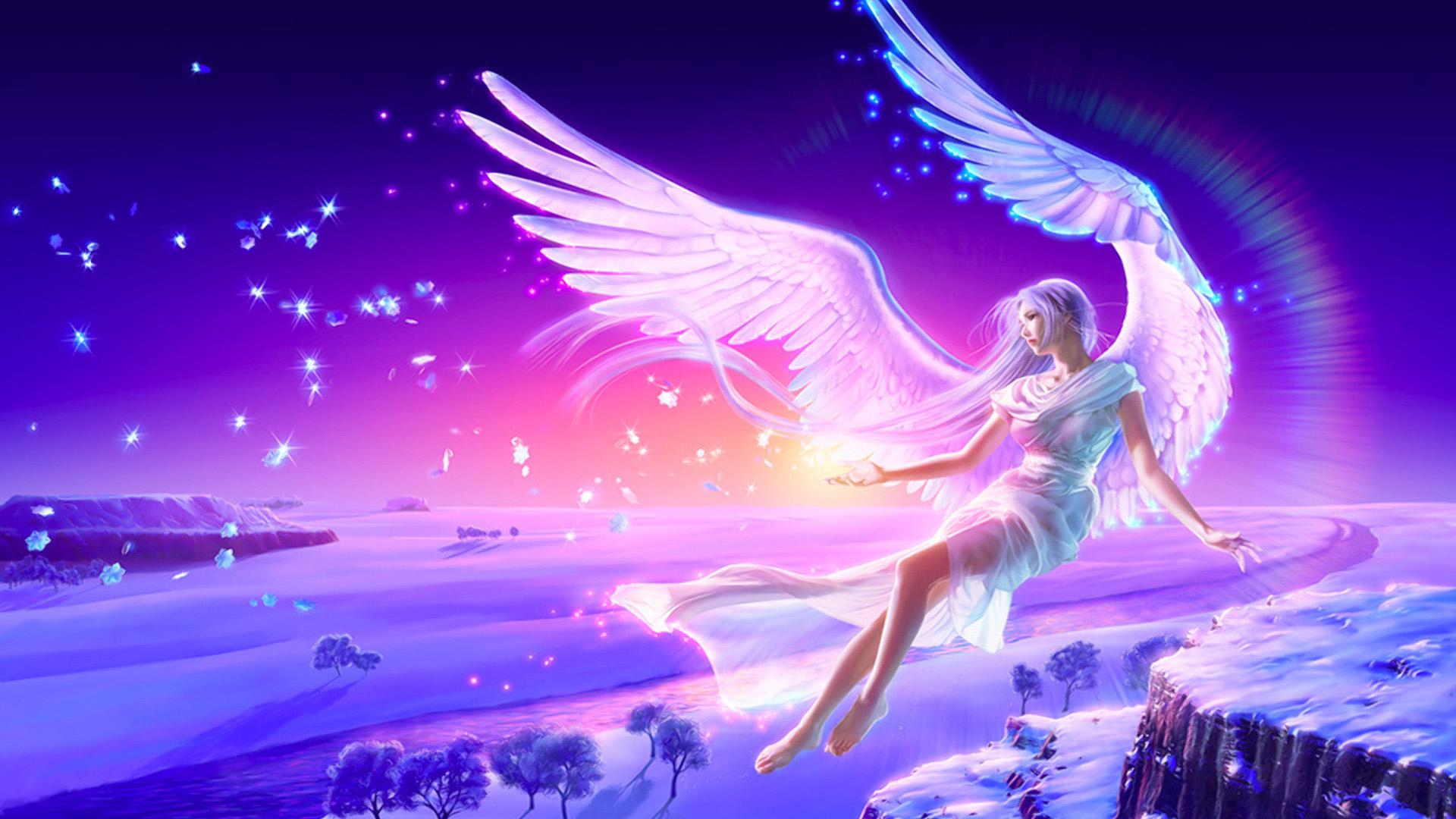 天使少女梦幻星空，唯美壁纸免费下载