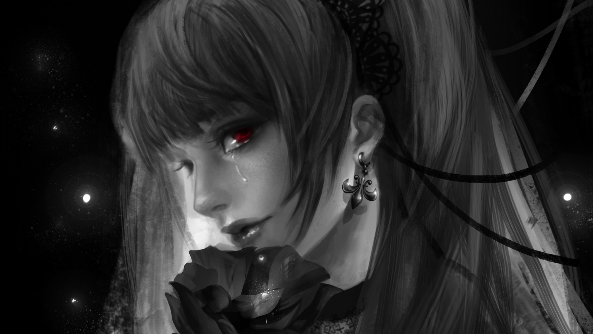 弥海砂女神泪目瞬间，死亡笔记中的玫瑰情愫，精美动漫桌面壁纸免费下载