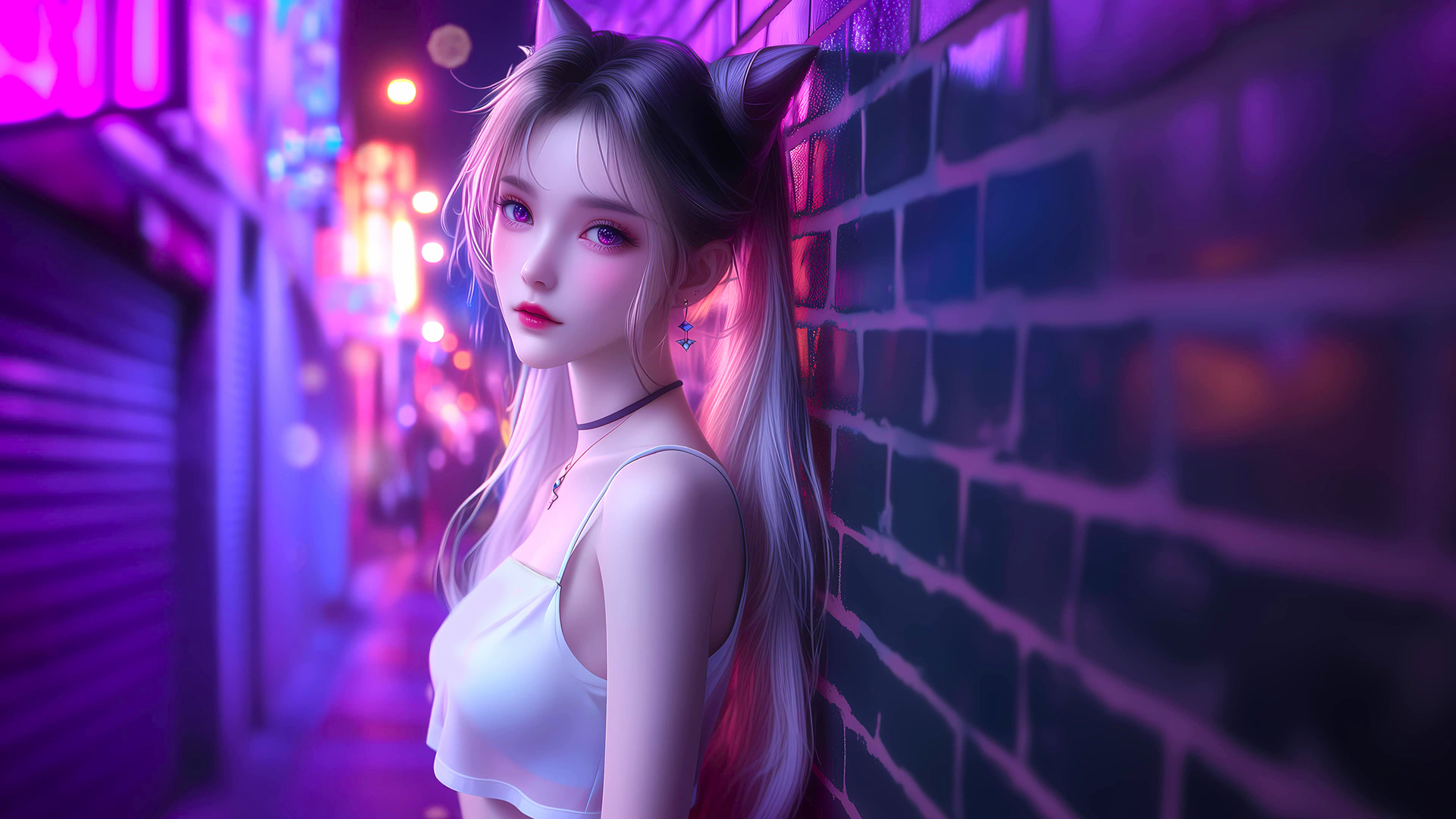 免费下载，炫酷朋克赛博风狐耳女孩动漫壁纸，装点你的电脑桌面