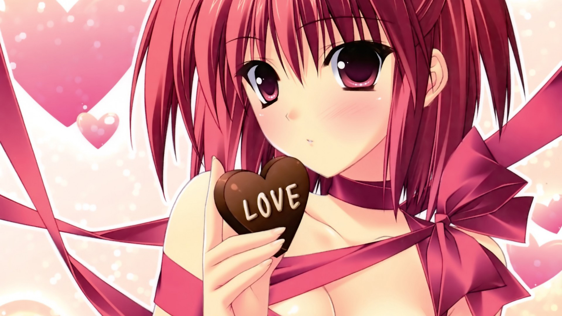可爱女孩，萌妹纸，爱心，love，巧克力，动漫壁纸