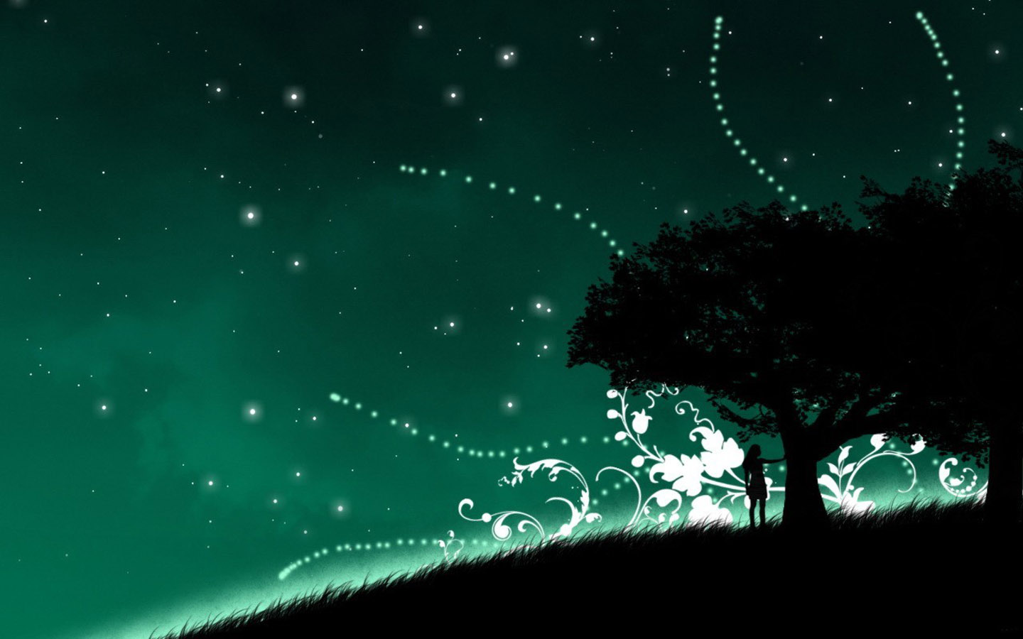 梦幻树下浪漫爱情桌面背景，免费高清电脑壁纸精选下载