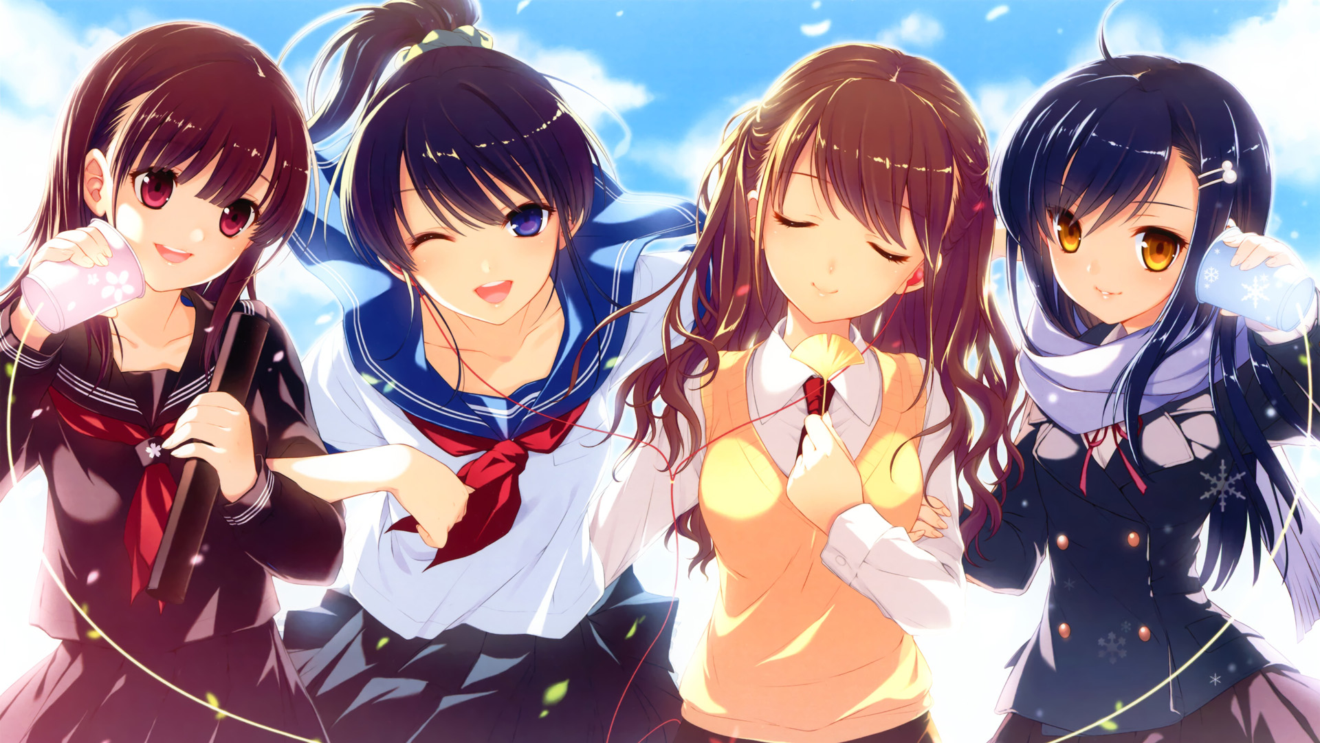 女孩,女学生,可爱动漫女学生姐妹壁纸