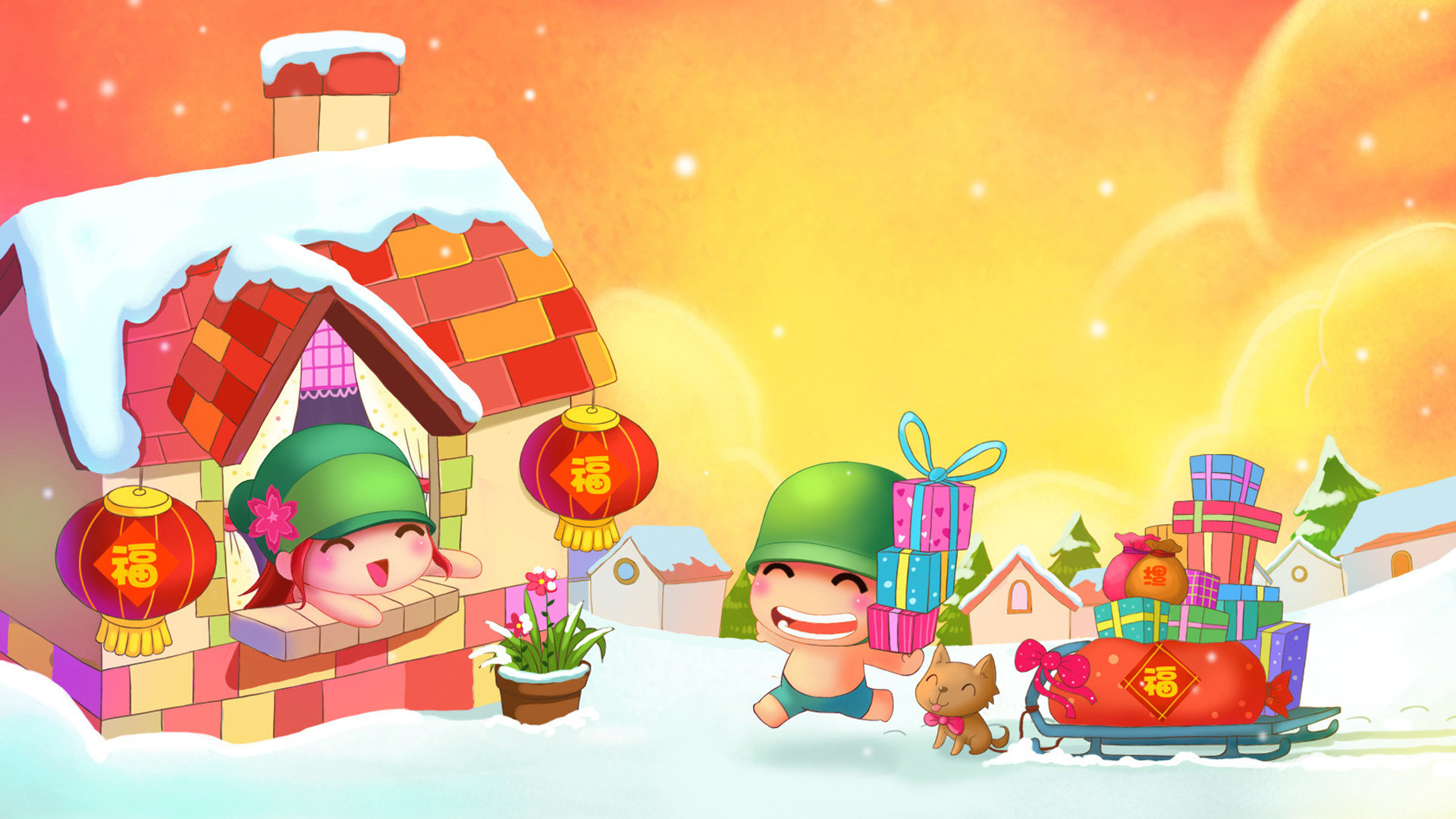 新年祝福 炮炮兵可爱新年桌面壁纸