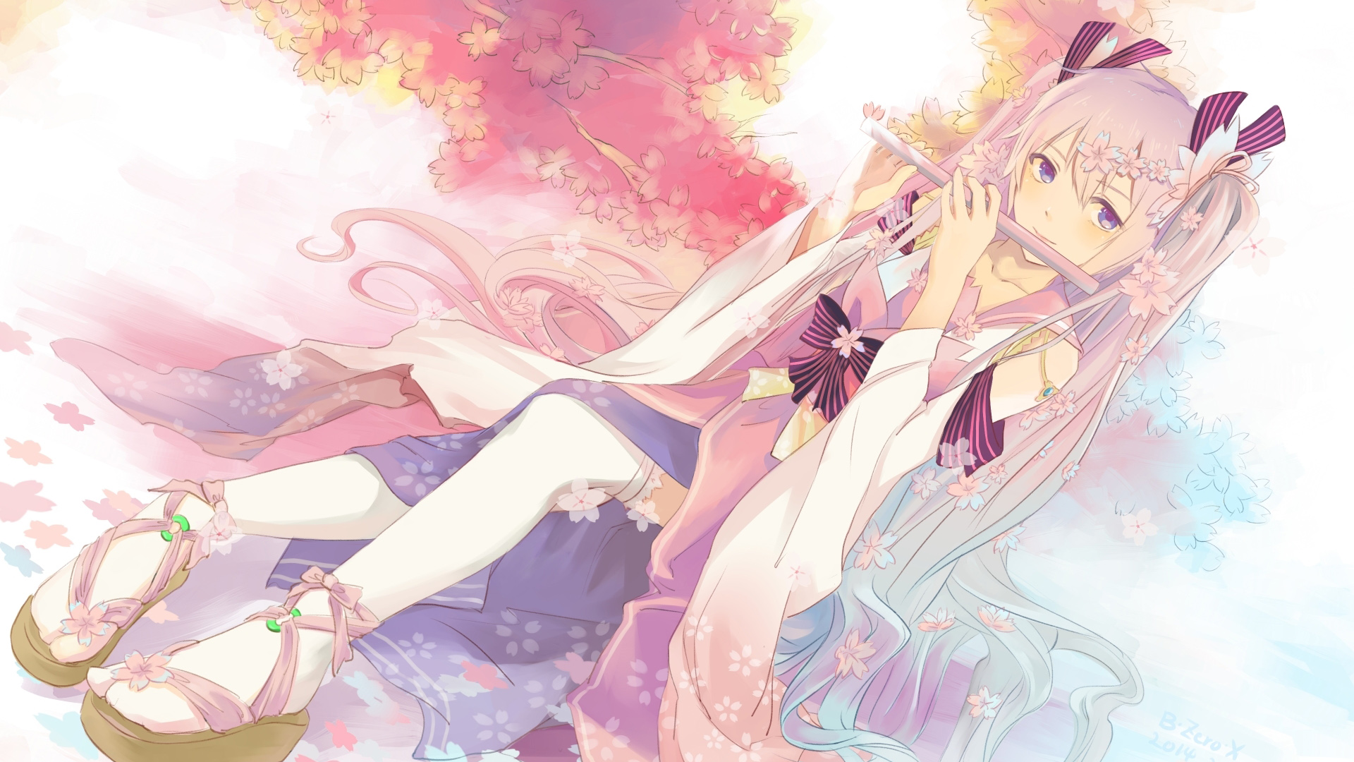 ZEROX，VOCALOID，初音未来，女孩，笛子，树的图片，动漫主题壁纸