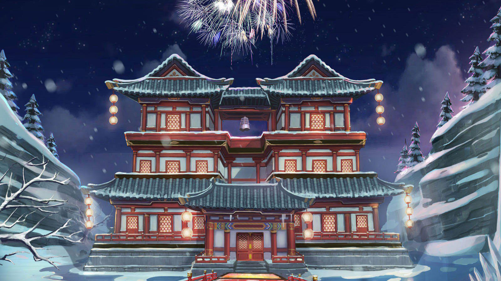 唯美山谷寺庙风景壁纸，免费高清电脑桌面背景下载