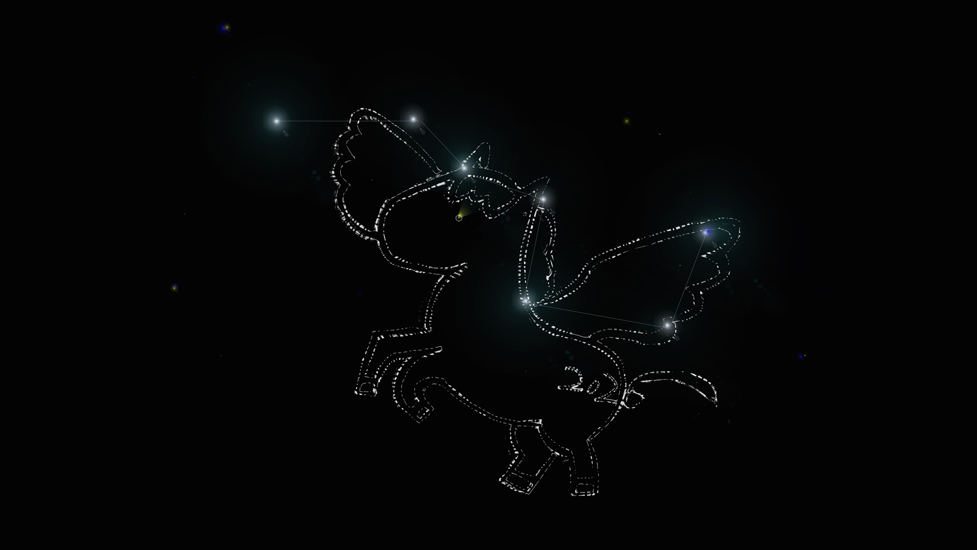 2026原创马年新春，萌趣小马配北斗七星，黑色背景节日电脑壁纸免费下载