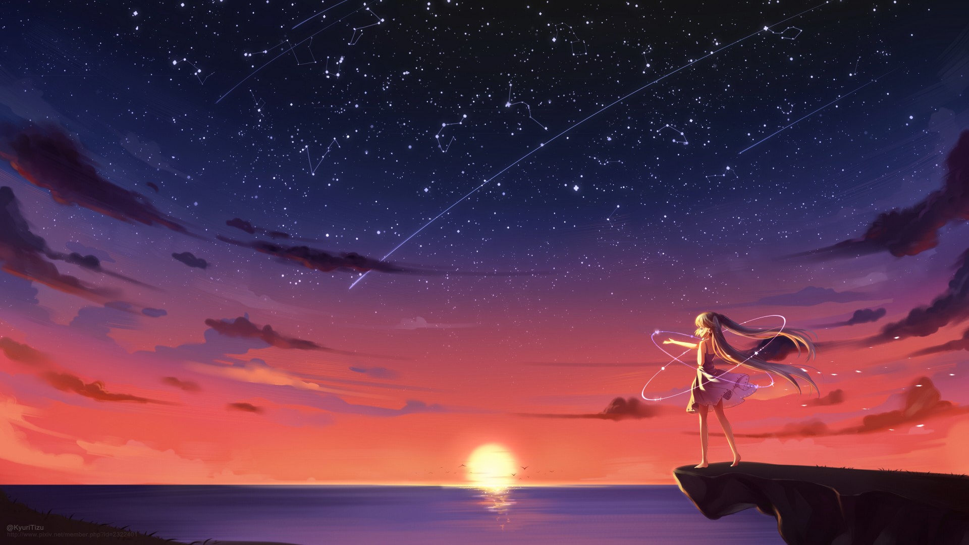 初音未来，唯美星空女孩，动漫壁纸免费下载，装点你的电脑桌面