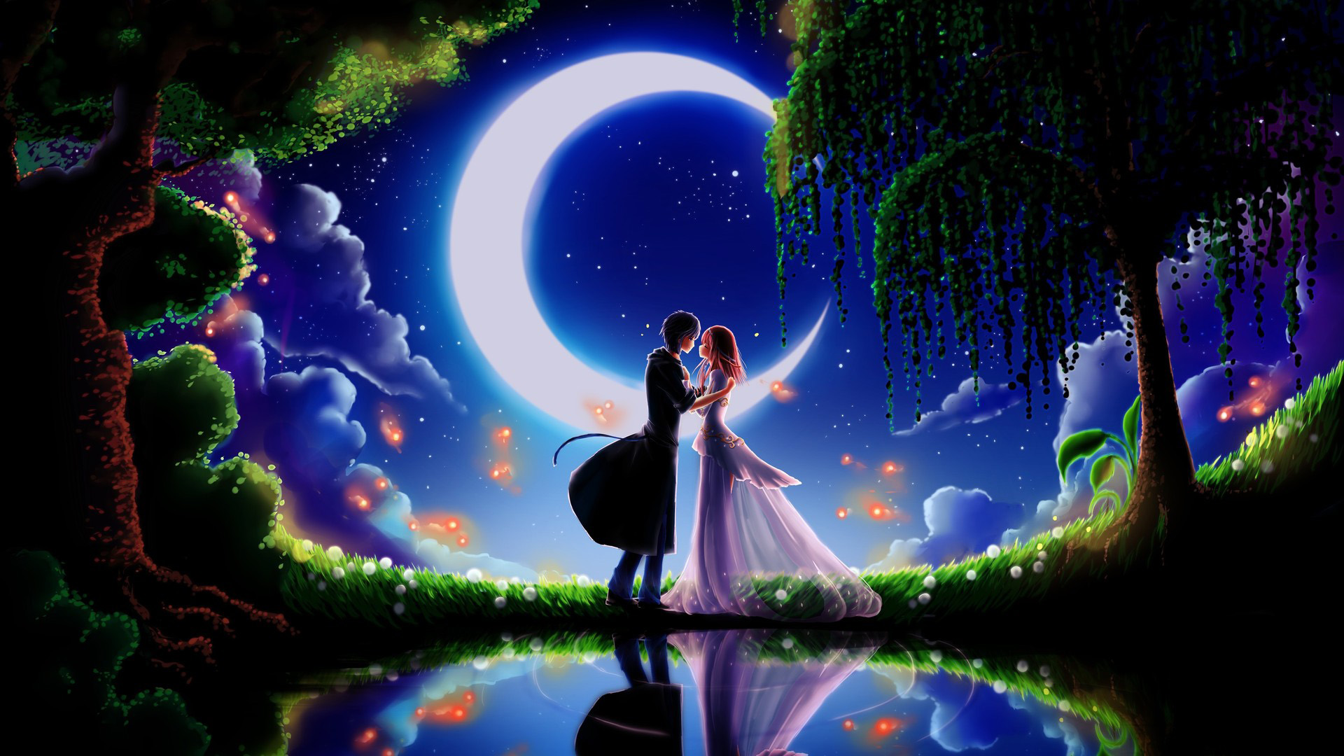 浪漫月夜，动漫情侣壁纸，免费下载，营造梦幻意境电脑桌面