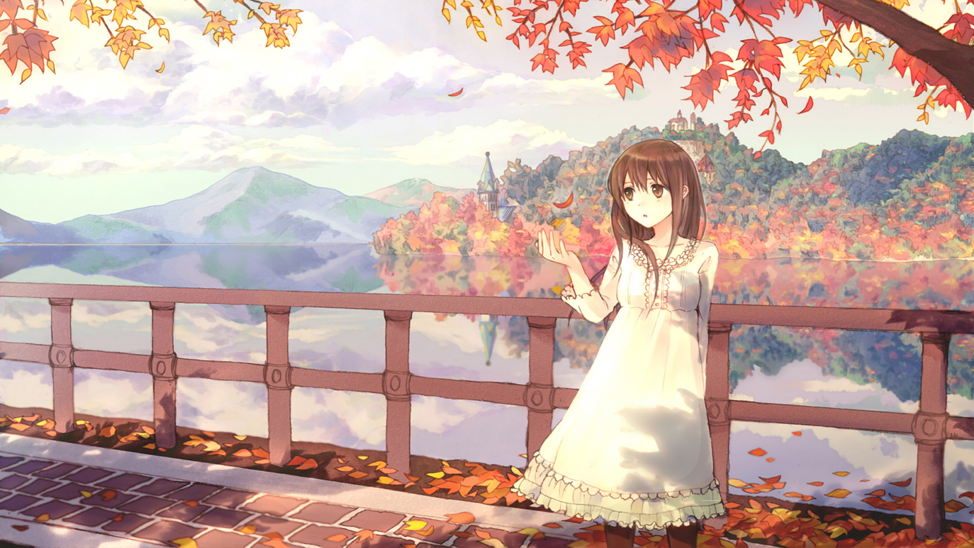 秋日动漫美景，甜美女生桌面壁纸，免费高清下载